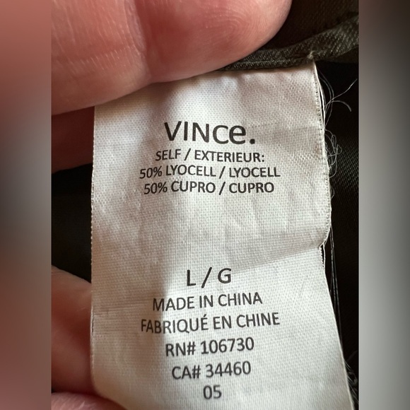 VINCE army green tab sleeve elastic waist silky shirt tunic dress szL officecore - Picture 6 of 10